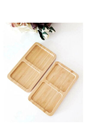 Bambu 2 Bölmeli Çerezlik / Sunumluk / Yağdanlık Şişe Standı 1 Adet