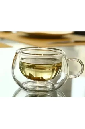 Yeni Tasarım Çift Cidarlı 200 ml Kulplu Cam Bardak, Çay Neskafe Fincanı, Çeyiz Listesi, 6 Adet 2673