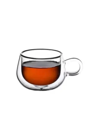 Yeni Tasarım Çift Cidarlı 200 ml Kulplu Cam Bardak, Çay Neskafe Fincanı, Çeyiz Listesi, 6 Adet 2673