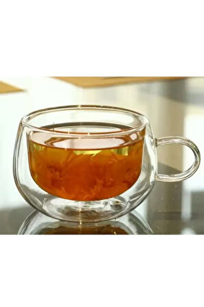 Yeni Tasarım Çift Cidarlı 200 ml Kulplu Cam Bardak, Çay Neskafe Fincanı, Çeyiz Listesi, 6 Adet 2673