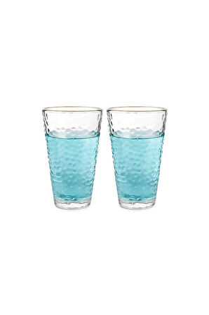 Ezme Dövülmüş Desen Tasarım Cam Su, Meşrubat, Latte, Kahve, Smoothie Bardağı 350 ml 2 Adet - 4361