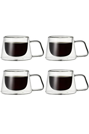 Yeni Tasarım Neskafe Ekspresso Fincanı, Çift Cidarlı Kulplu Cam Fincan 4 Adet 1836