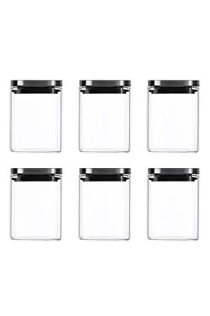 Vakum Krom Kapaklı Kare Cam Kavanoz 8x8*10 Cm - 500 Ml Cam Baharatlık Saklama Kabı 6 Adet