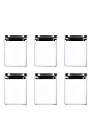 Vakum Krom Kapaklı Kare Cam Kavanoz 8x8*10 Cm - 500 Ml Cam Baharatlık Saklama Kabı 6 Adet