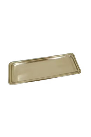 Paslanmaz Çelik Gold Renk Dikdörtgen Dar Metal Düz Sunum Tepsisi Çay Kahve Tatlı Sunum 1 Adet