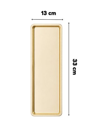 Paslanmaz Çelik Gold Renk Dikdörtgen Dar Metal Düz Sunum Tepsisi Çay Kahve Tatlı Sunum 1 Adet
