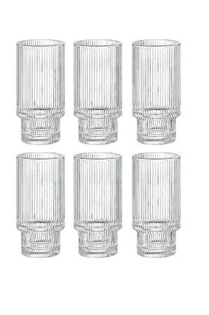 Çizgili Tasarım Cam Bardak Meşrubat, Neskafe, Kokteyl, Su Bardağı 400 ml Çeyiz Listesi - 6 Adet 2812