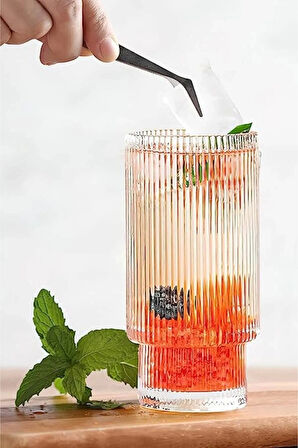 Çizgili Tasarım Cam Bardak Meşrubat, Neskafe, Kokteyl, Su Bardağı 400 ml Çeyiz Listesi - 6 Adet 2812