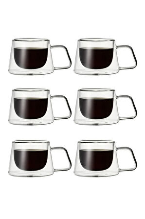 Yeni Tasarım Neskafe Ekspresso Fincanı, Çift Cidarlı Kulplu Cam Fincan 6 Adet 1836