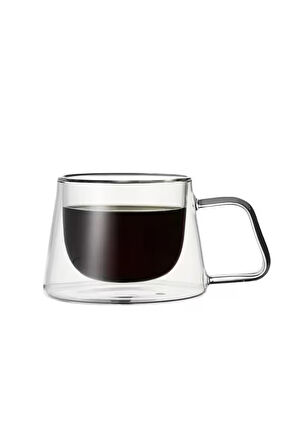 Yeni Tasarım Neskafe Ekspresso Fincanı, Çift Cidarlı Kulplu Cam Fincan 6 Adet 1836