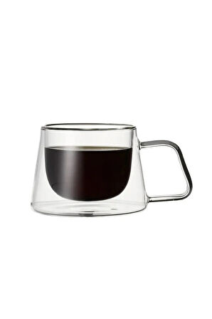 Yeni Tasarım Neskafe Ekspresso Fincanı, Çift Cidarlı Kulplu Cam Fincan 6 Adet 1836