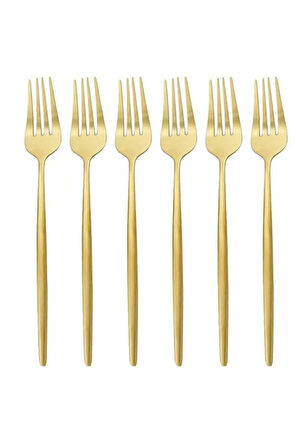 Lüks Mat Gold 6 Parça Yemek Çatalı Seti - Mat Altın 6 Parça Yemek Çatalı