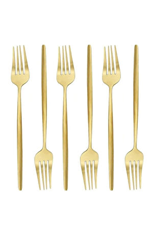Lüks Mat Gold 6 Parça Yemek Çatalı Seti - Mat Altın 6 Parça Yemek Çatalı