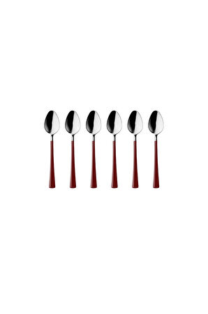 Gümüş Bordo Çay Ve Kahve Kaşığı 6 Adet, Kutulu, Paslanmaz Çelik 18/10 Çay Kaşığı Seti