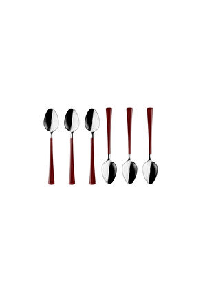 Gümüş Bordo Çay Ve Kahve Kaşığı 6 Adet, Kutulu, Paslanmaz Çelik 18/10 Çay Kaşığı Seti