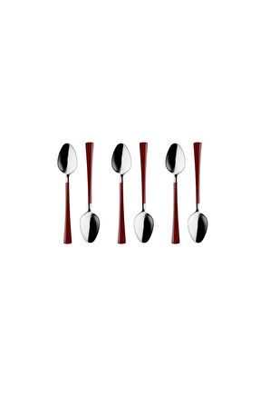 Gümüş Bordo Çay Ve Kahve Kaşığı 6 Adet, Kutulu, Paslanmaz Çelik 18/10 Çay Kaşığı Seti