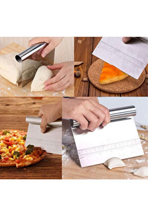 Siyah Silikon Ölçülü Çok Amaçlı Hamur Açma Matı 45 Cm X 65 Cm ve Ölçülü Çelik Hamur Kesme Spatulası