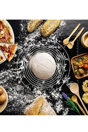 Siyah Silikon Ölçülü Çok Amaçlı Hamur Açma Matı 45 Cm X 65 Cm ve Ölçülü Çelik Hamur Kesme Spatulası