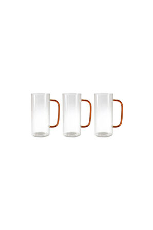 Yeni Stil Turuncu Renkli Borosilikat Cam Yuvarlak Nescafe,Latte,Kahve Kulplu Kupa 400 ML 3 Adet