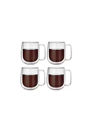 Çift Cidarlı Borosilikat Cam Nescafe,latte,filtre Kahve,süt,bitki Çayı Kupası 300 ml 4 Adet 2769