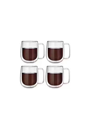 Çift Cidarlı Borosilikat Cam Nescafe,latte,filtre Kahve,süt,bitki Çayı Kupası 300 ml 4 Adet 2769