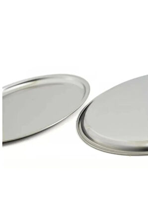 Paslanmaz Çelik 4 Adet 25 Cm Yuvarlak Servis, Pasta, Kurabiye, İkram Tabağı, Servis Tabağı 4 Adet