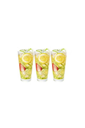 Yeni Tasarım Çizgili Uzun Cam Bardak, Meşrubat, Latte, Nescafe, Su Bardağı 300 Ml - 3 Adet - 2441