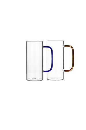 Yeni Stil Sarı Renkli Borosilikat Cam Yuvarlak Nescafe,Latte,Kahve Kulplu Kupa 400 ML 4 Adet