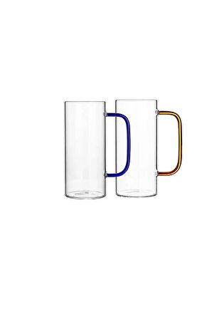 Yeni Stil Sarı Renkli Borosilikat Cam Yuvarlak Nescafe,Latte,Kahve Kulplu Kupa 400 ML 4 Adet