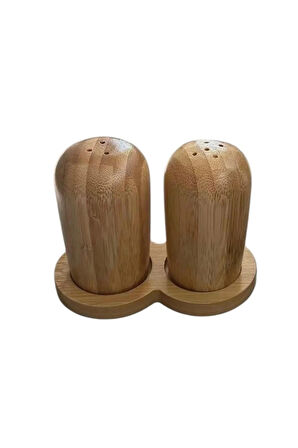 Bambu Standlı Tuzluk Karabiberlik 2'li Set