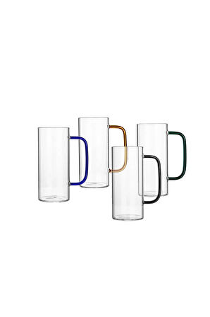Yeşil Renk Yuvarlak Cam Neskafe, Latte, Kahve Bardak Kulplu Kupa Çeyiz Listesi 400 ml 6 Adet