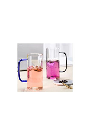 Yeni Stil Yeşil Renk Borosilikat Yuvarlak Cam Neskafe, Latte, Kahve Bardak Kulplu Kupa 400 ml 4 Adet