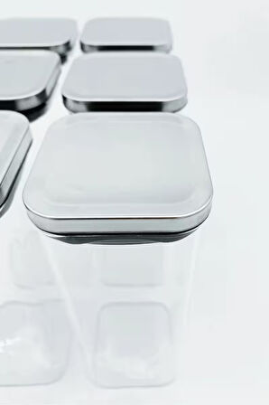 Vakum Krom Kapaklı Kare Cam Kavanoz 8x8x13 Cm -650 ml Cam Baharatlık Saklama Kabı 3 Adet