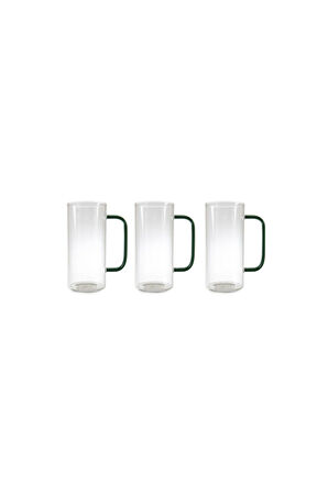 Yeni Stil Yeşil Renk Borosilikat Yuvarlak Cam Neskafe, Latte, Kahve Bardak Kulplu Kupa 400 ml 3 Adet