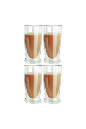 Çift Cidarlı Uzun Cam Kokteyl -Meşrubat-Latte Bardağı 350 ML 4 Adet 2323