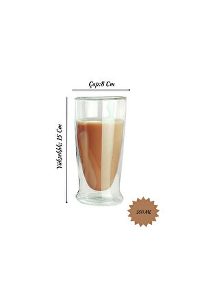 Çift Cidarlı Uzun Cam Kokteyl -Meşrubat-Latte Bardağı 350 ML 4 Adet 2323