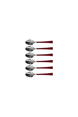 Gümüş Kırmızı Çay Ve Kahve Kaşığı 6 Adet, Kutulu, Paslanmaz Çelik 18/10 Çay Kaşığı Seti