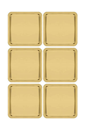 Paslanmaz Çelik Gold Renk Sunum Tepsisi 21 X21 Cm Çay Kahve Pasta Tatlı Servis Sunum Tepsisi 6 Adet