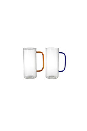 Yeni Stil Sarı Renkli Borosilikat Cam Yuvarlak Nescafe,Latte,Kahve Kulplu Kupa 400 ML 3 Adet