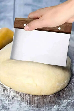 Gri Ölçülü Hamur Açma Matı 45 X 65 Cm ve Paslanmaz Çelik Ahşap Saplı Hamur Kesici Kazıyıcı Spatula