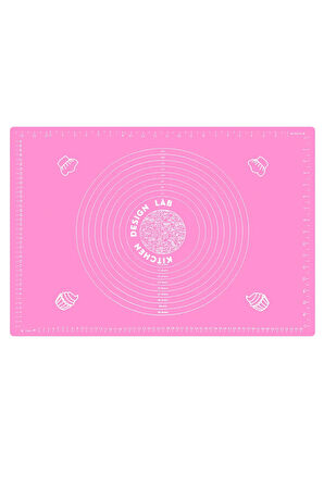 Pembe Ölçülü Hamur Açma Matı 45 X 65 Cm ve Paslanmaz Çelik Ahşap Saplı Hamur Kesici Kazıyıcı Spatula