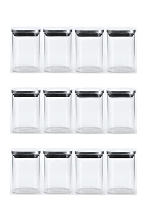 Vakum Krom Kapaklı Kare Cam Kavanoz 6,5x10,5 Cm - 300 Ml Cam Baharatlık Saklama Kabı 12 Adet