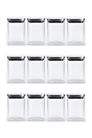 Vakum Krom Kapaklı Kare Cam Kavanoz 6,5x10,5 Cm - 300 Ml Cam Baharatlık Saklama Kabı 12 Adet
