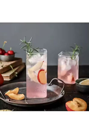 Yeni Stil Kare Cam Latte,Kahve,Meşrubat,smoothie Bardağı 400 ML 4 Adet