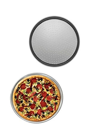 Orta Boy Delikli Pizza Tepsisi Lahmacun Pide Tepsisi 32 Cm 2 Adet