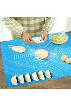 Silikon Ölçülü Çok Amaçlı Hamur Açma Matı 45 Cm X 65 Cm, Çelik Un Eleği ve Çelik Hamur Kesici