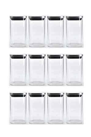 Vakum Krom Kapaklı Kare Cam Kavanoz 6,5x12,5 Cm - 350 Ml Cam Baharatlık Saklama Kabı 12 Adet