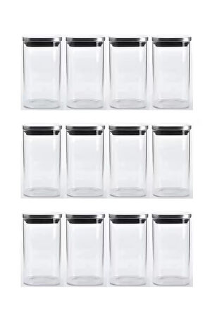 Vakum Krom Kapaklı Kare Cam Kavanoz 6,5x12,5 Cm - 350 Ml Cam Baharatlık Saklama Kabı 12 Adet