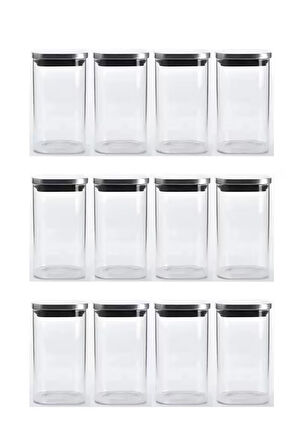Vakum Krom Kapaklı Kare Cam Kavanoz 6,5x12,5 Cm - 350 Ml Cam Baharatlık Saklama Kabı 12 Adet