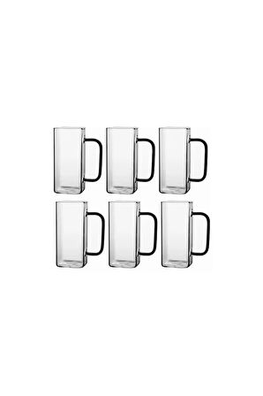 Kare Cam Füme Kulplu Latte Meşrubat Nescafe Süt Su Bardağı Çeyiz Listesi 350ml 6 Adet